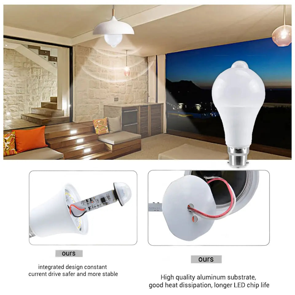 ampoule led b22 radar mouvement détecteur infrarouge auto allumage blanc moderne jardin 20w 18w