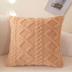 taies oreiller peluche jacquard géométrique couleurs rose beige bleu moderne salon chambre lit