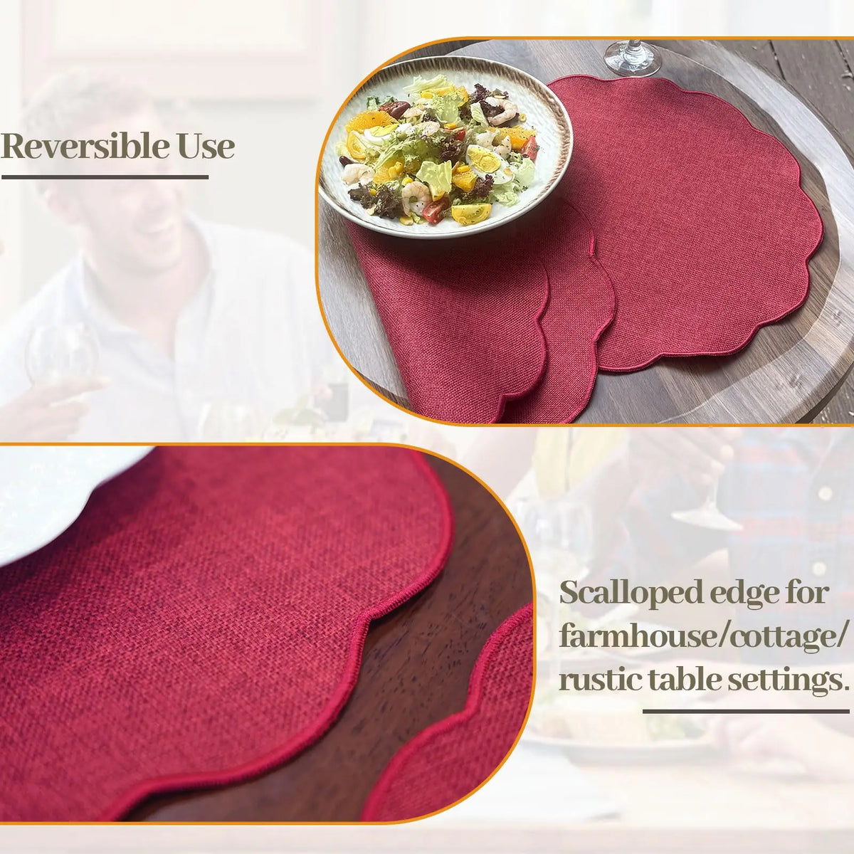 placemats rustiques lin rouge tissage naturel résistants chaleur table cuisine