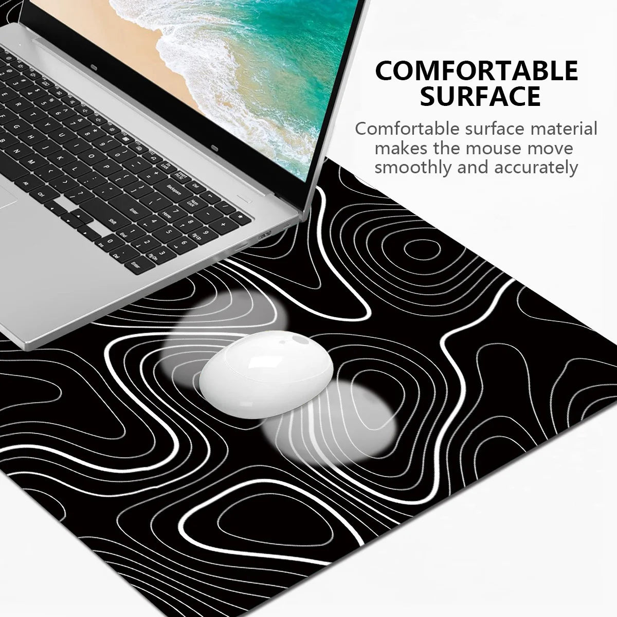 tapis souris moderne noir motif géométrique adhésif antidérapant caoutchouc large gaming