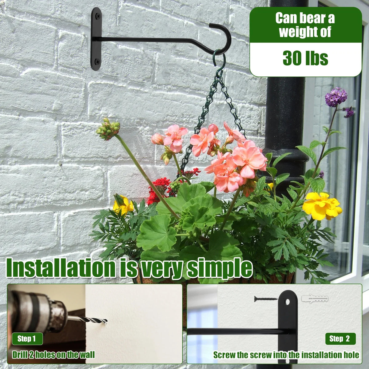 supports plantes suspendus crochets muraux noirs métal lisse aspect mat décoratif rustique industriel fixation