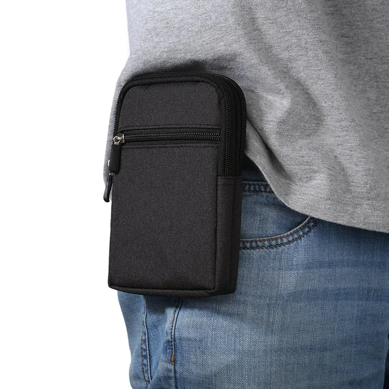 pochette taille homme toile bleu gris noir pratique moderne carabine zips poignée porte clés