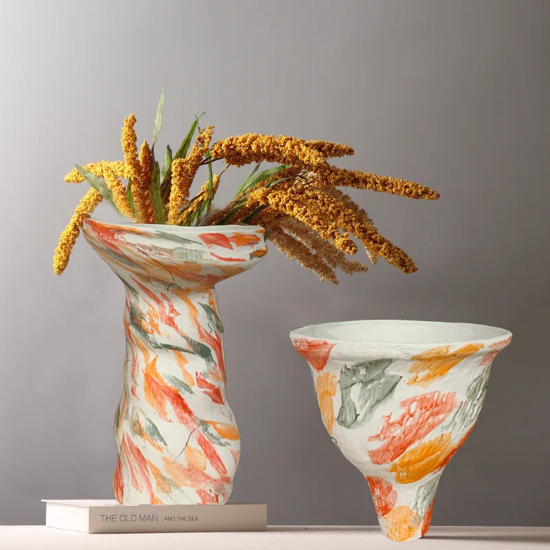 vase contemporain marbré abstrait couleur blanc noir orange vert bleu decoration intérieure table