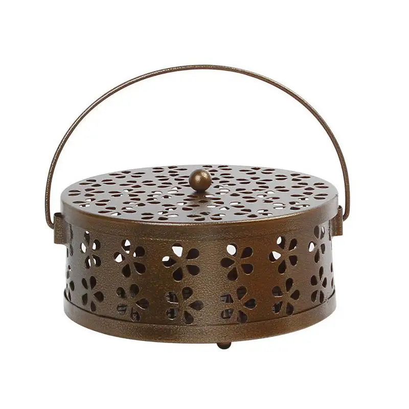 boîte bobines moustiques boîte aromathérapie bleu clair rose pâle moderne perforations floraux poignée métallique