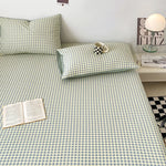 drap lit carreaux blancs rose clair vert clair coton polyester classique lit oreillers tapis