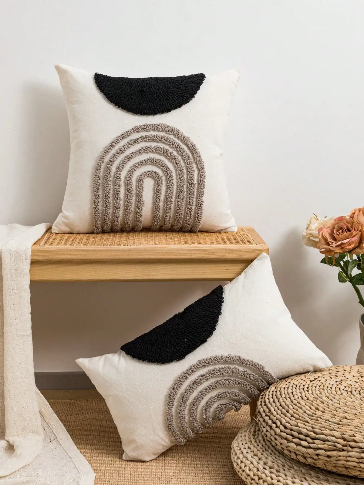 housse coussin polyester géométrique arc ciel moderne blanc 45x45cm 30x50cm