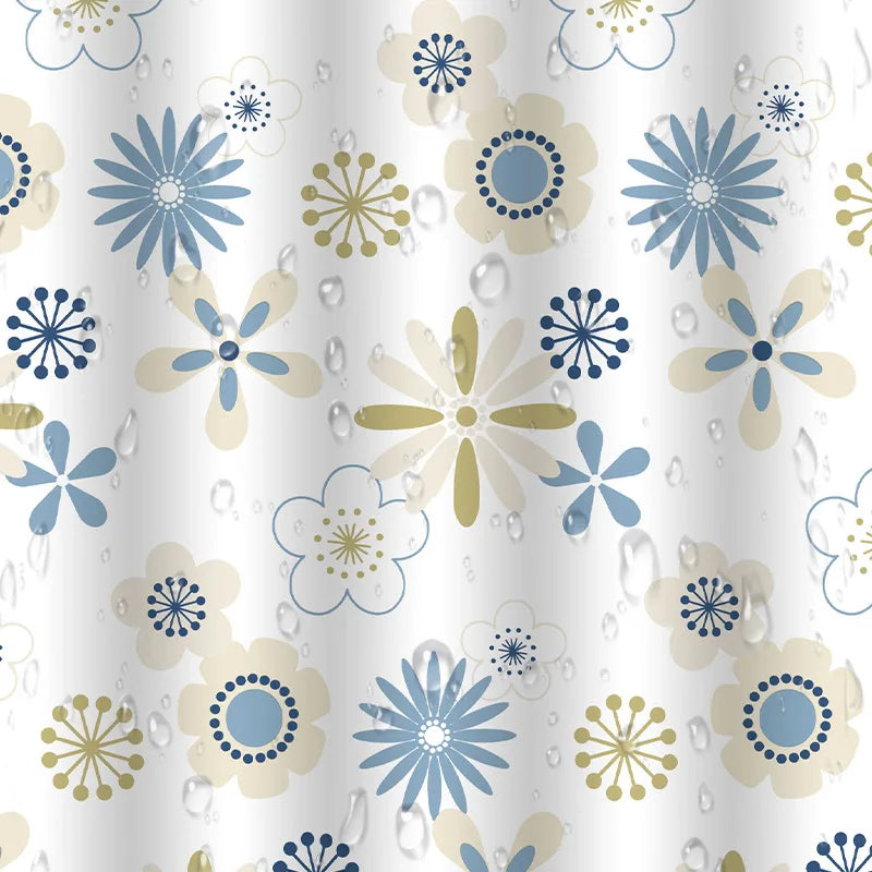rideau douche fleuré moderne imperméable blanc lavable machine anneaux suspension