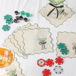serviettes table classiques motif martini blanc vert clair bord festonné coton polyester washable cocktail