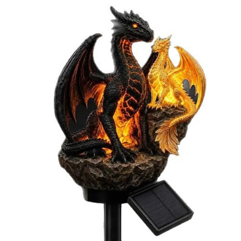 statue dragon jardin solaire éclairage extérieur ornement décoratif fantastique éclairage led nocturne textures écailles