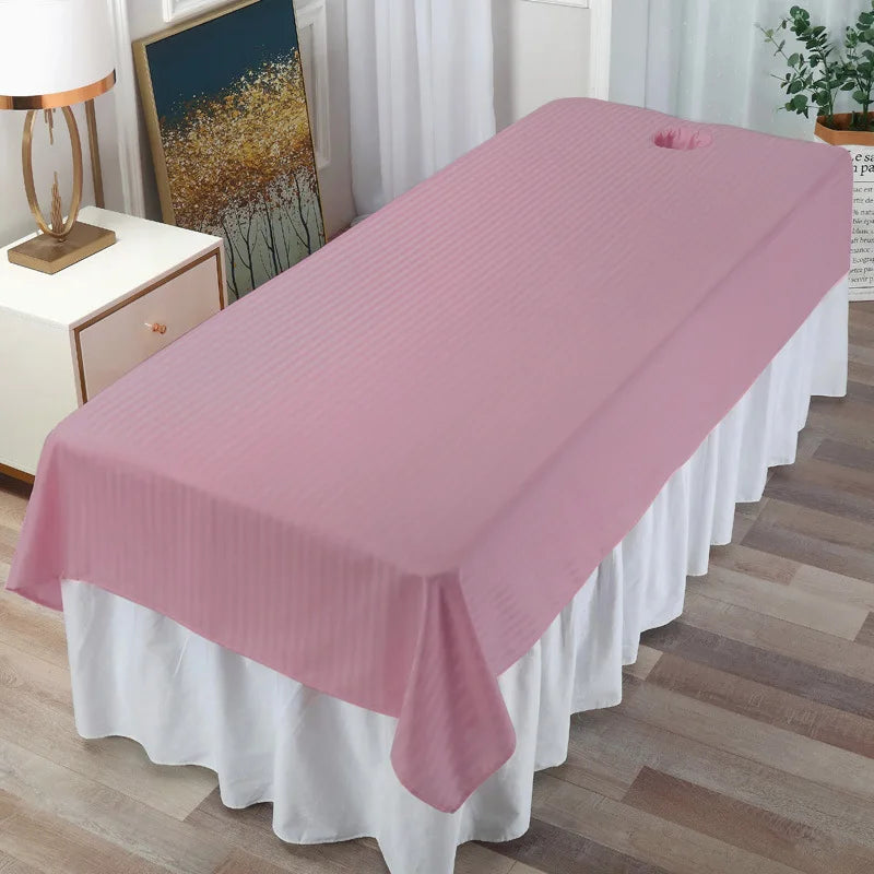 drap lit salon beauté blanc vert gris rose rayures horizontales coton confortable moderne lit
