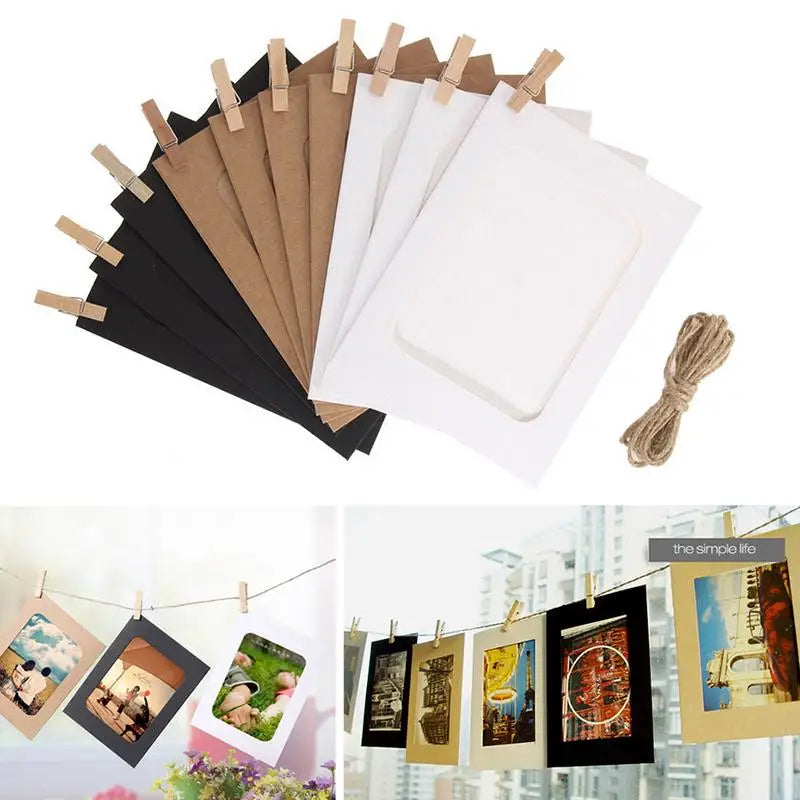guirlande photo cartes pinces linge noir marron blanc rustique décoration chambre corde jute