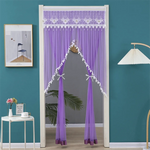rideau porte décoration dentelle pompons auto adhésif blanc beige violet vertclair