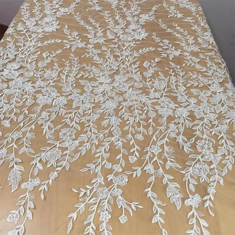 tissu dentelle brodée floral blanc translucide broderie fine matériaux bricolage polyester imperméable