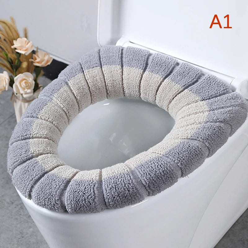 couvre siège toilette violet bleu gris rose rayures moderne adhésif lavable doux polyester