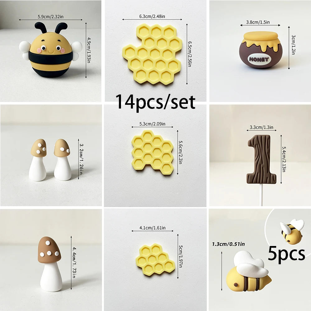 décoration gâteau abeilles pot miel fleurs thème anniversaire enfant sucré pâtisserie desserts fournitures festive