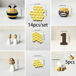 décoration gâteau abeilles pot miel fleurs thème anniversaire enfant sucré pâtisserie desserts fournitures festive