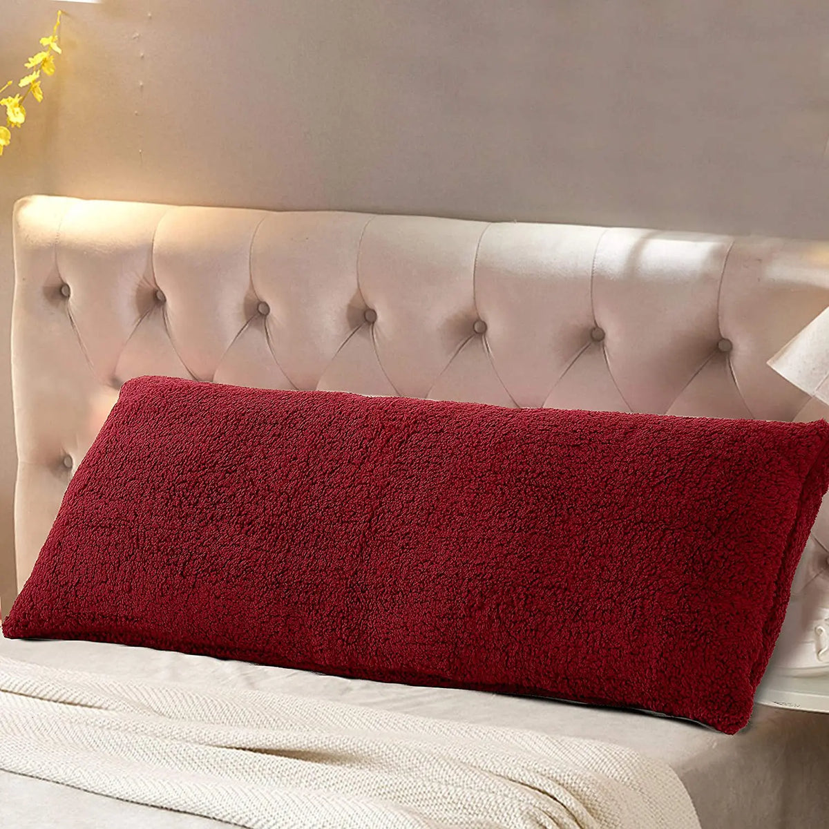 housse coussin dos blanc texture bouclée nordique décoration maison voiture fixations
