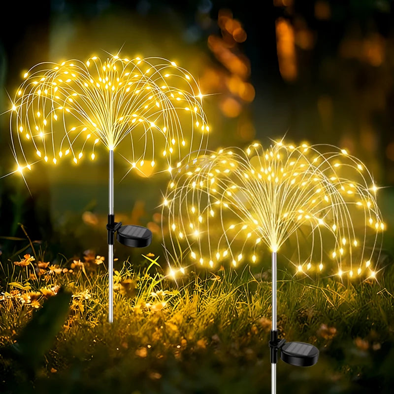 décorations solaires feu d'artifice blanc jaune multicolore moderne filament lumineux extérieur jardin camping