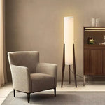 lampe sol moderne toile lin blanc bois foncé LED éclairage intérieur haut bas