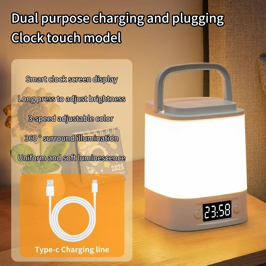 lampe veilleuse horloge rechargeable moderne chambre enfant blanc beige lumière douce télécommande