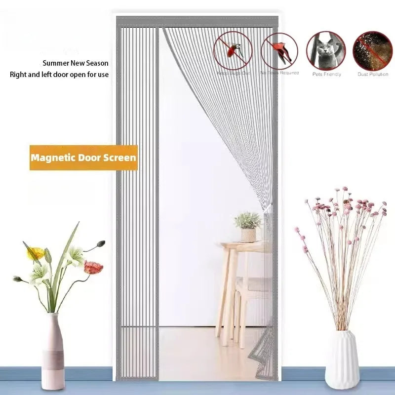 rideau porte magnétique maille diamant anti moustiques velcro gris moderne chambre ventilationécran