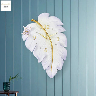 décoration murale moderne horloge feuilles papillons blanc doré vert floral
