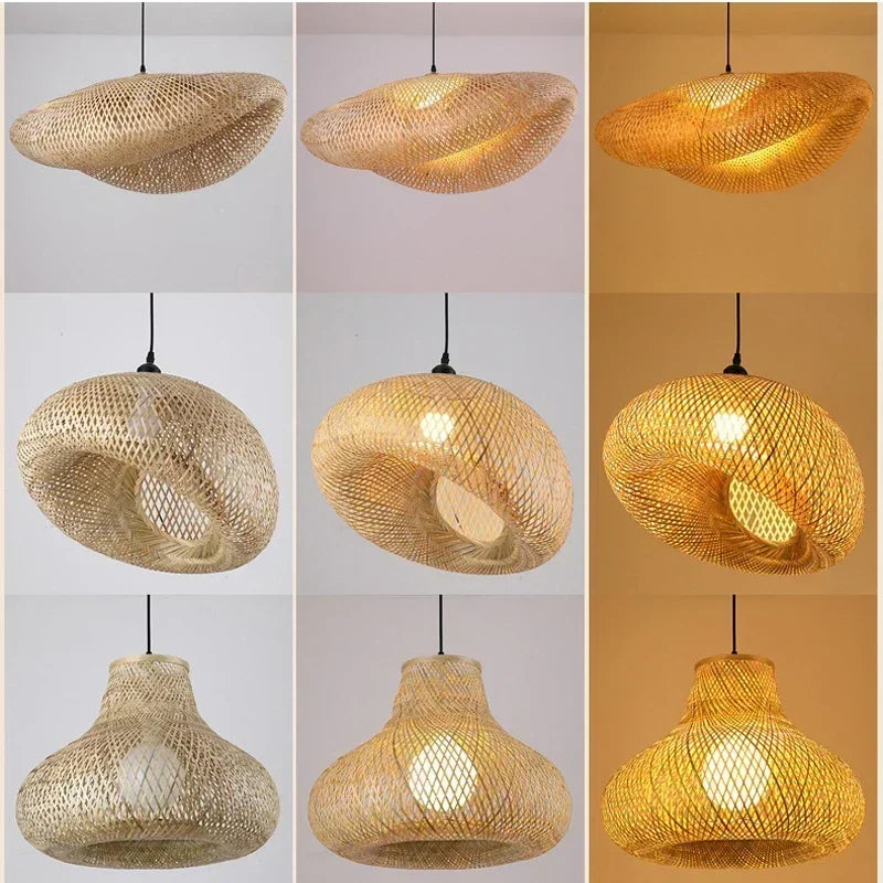lampe suspendue tissage rotin naturel moderne rustique câble électrique socle noir pièces fixation 90