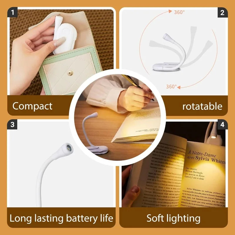 lampe lecture pliable rechargeable usb blanc moderne compact clips batterie intégrée portative étudiante chevet
