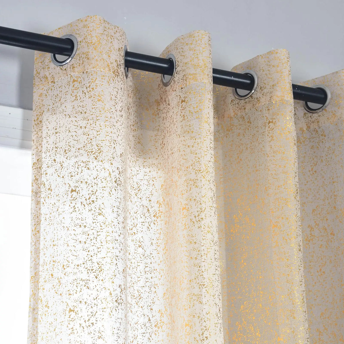 rideau semi transparent moderne paillettes dorées annaux métalliques salon maison polyester 100%