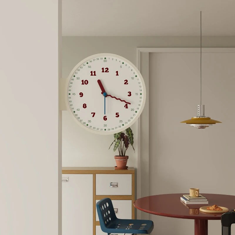 horloge murale moderne double face circulaire quartz résine aiguille rouge blanc minimaliste