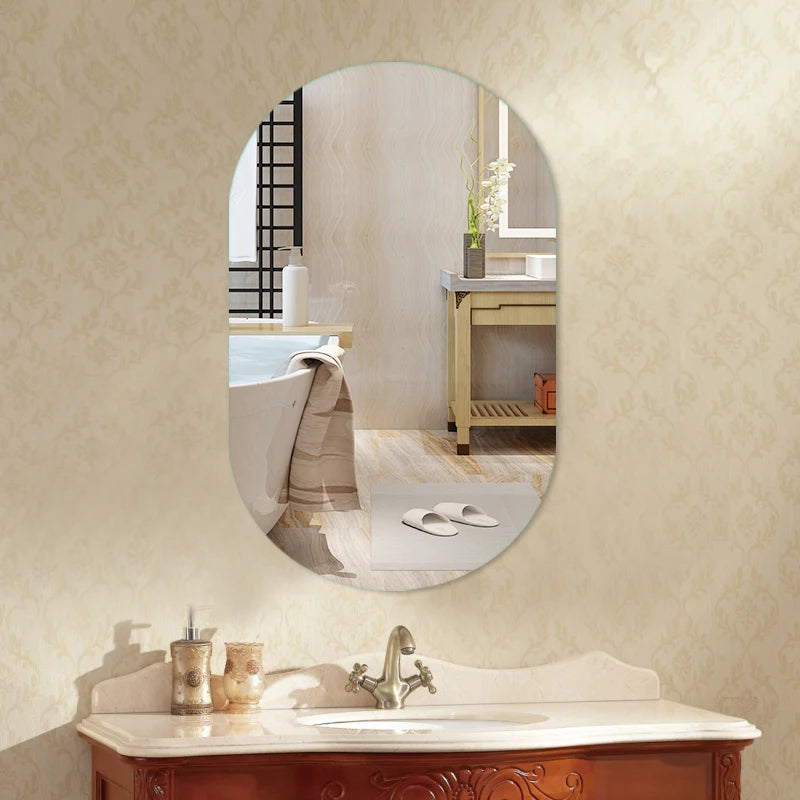 miroir ovale moderne sans cadre 40x60cm portable salle bain blanc argenté