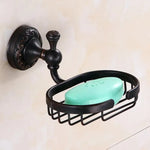 accessoires salle bain noir élégants motifs floraux classiques vintage fixations murales porte savon porte