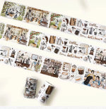 ruban decoratif illustrations personnes espresso lettres adhesif blanc marron bleu vert