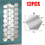 miroir hexagonal acrylique adhésif mural décoratif mosaïque brillant argenté doré gris clair moderne