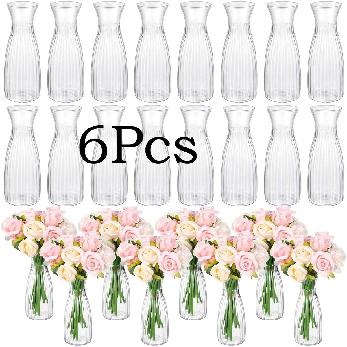 vases transparents striés fleurs artificielles bouquet décoration table moderne maison mariage