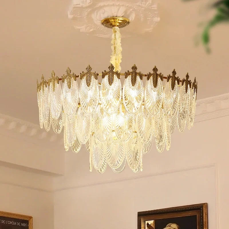 lustre pendentif feuilles doré transparent classique led moderne chambre salon