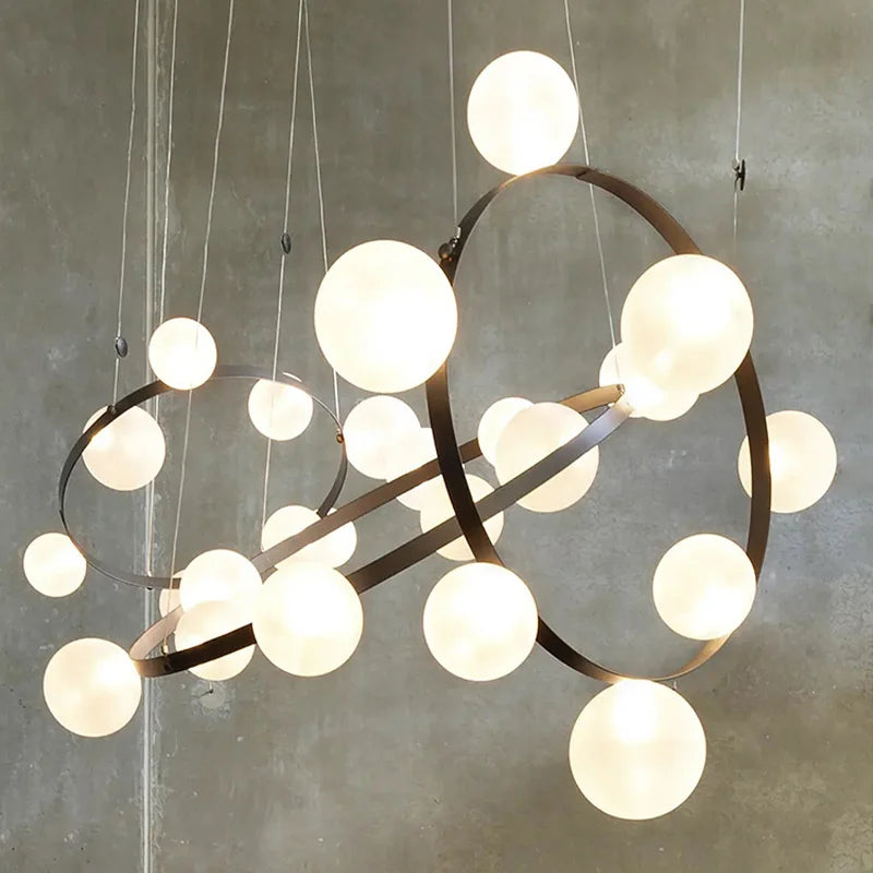 lustre suspension moderne blanc verre opalescent rond salon salle manger dimmable