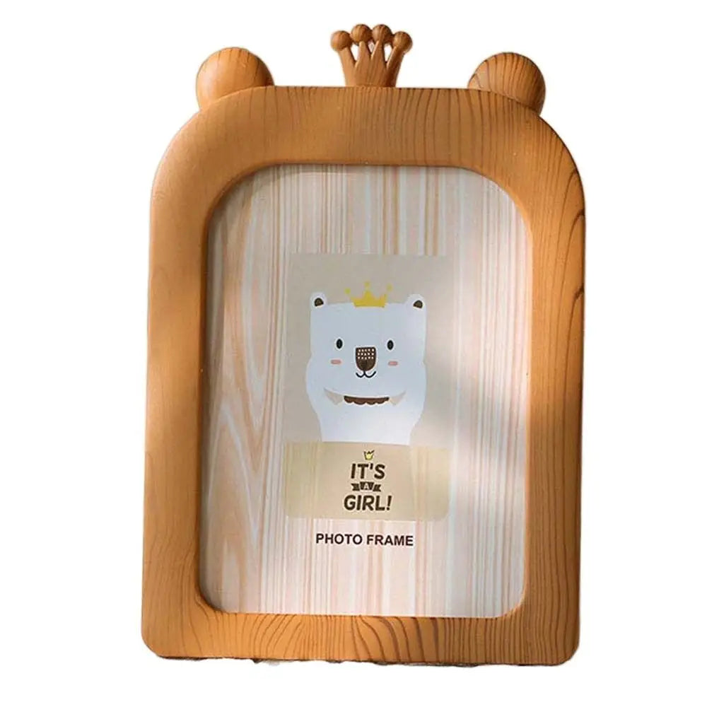 cadres photo décoration animaux tête souris girafe ours aspect bois clair rotatif beige marron