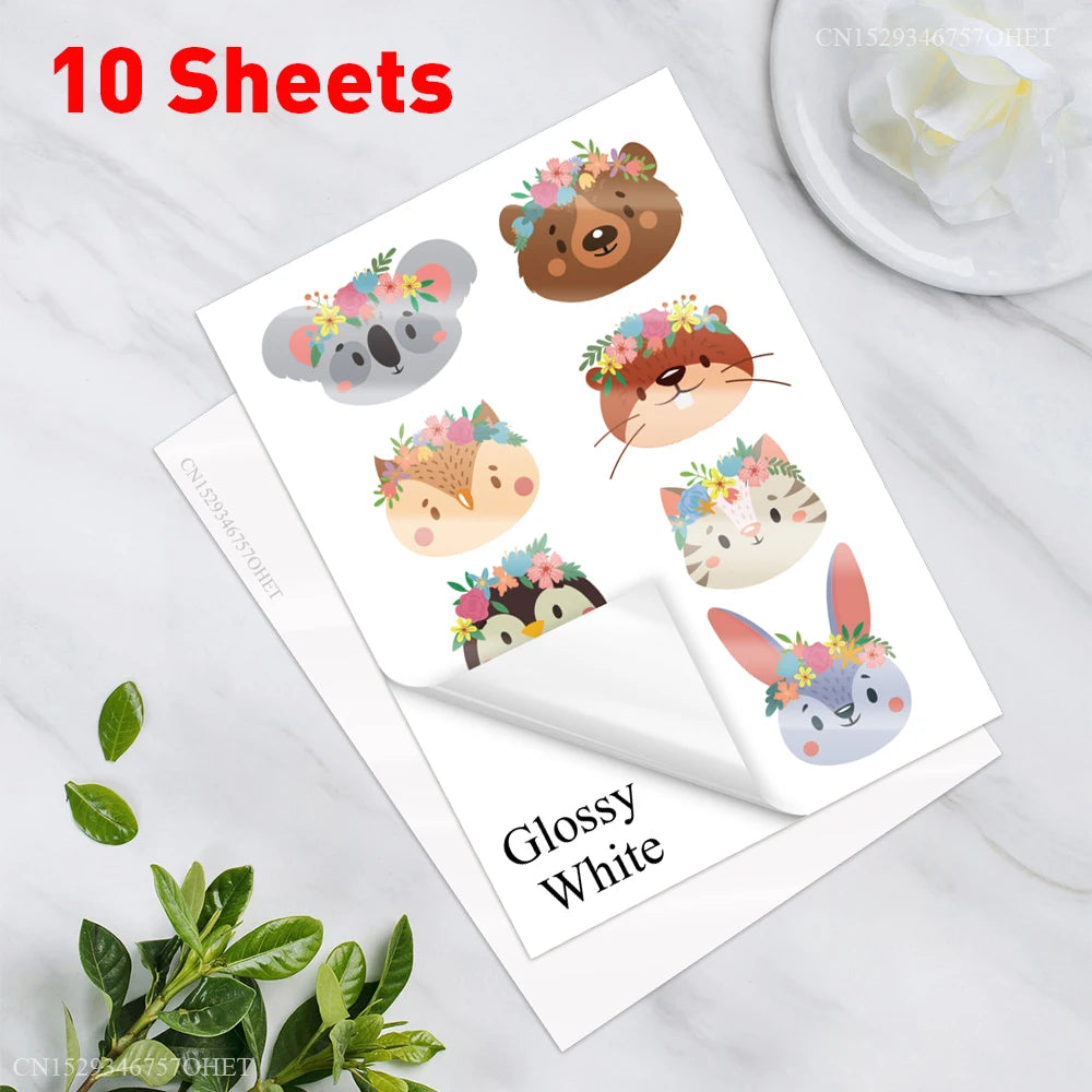 papier autocollant vinyle a4 blanc mat 50 feuilles motifs animaux fleurs décoration
