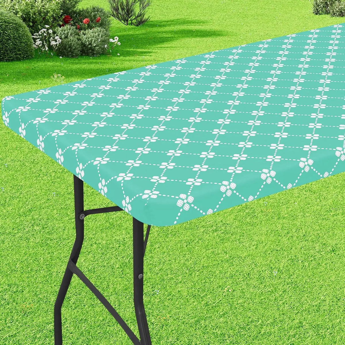 nappe table rectangulaire grise motif géométrique élastique imperméable extérieur mariage fête moderne