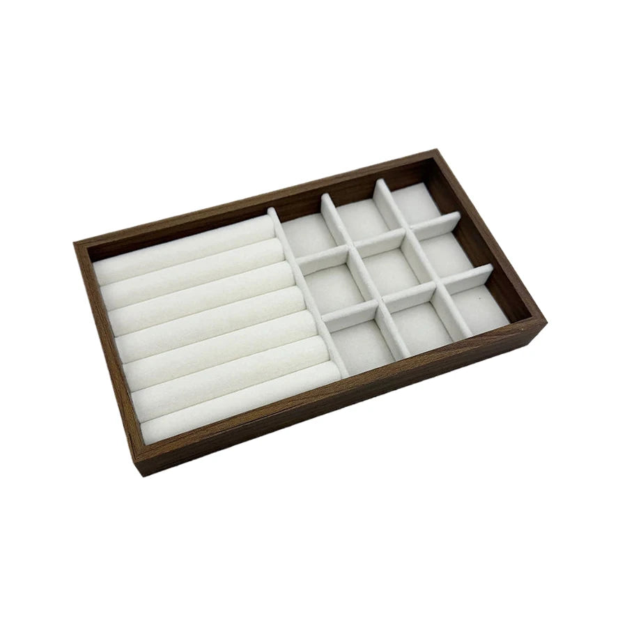boîtes bijoux velours blanc bois marron clair moderne minimaliste rangement colliers bagues boucles d'oreilles