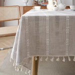 nappe vert olive rayures blanches franges boho chic réutilisable polyester table hiver été ramadan