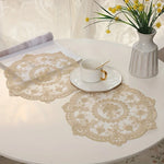tapis table serviette polyester broderie dentelle beige blanc classique élégant isolation thermique
