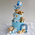 décoration gâteau anniversaire ours bleu rose voiture dessin animé nuages coeurs enfant festive résine