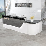 comptoir accueil moderne blanc tiroirs rangement mobilier commercial luxe minimaliste