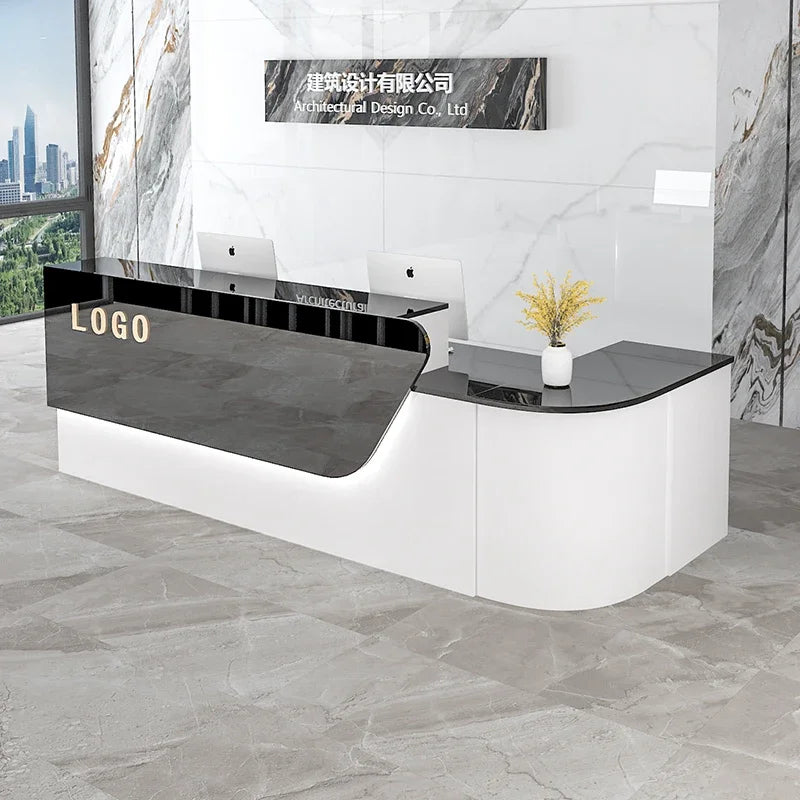 comptoir accueil moderne blanc tiroirs rangement mobilier commercial luxe minimaliste