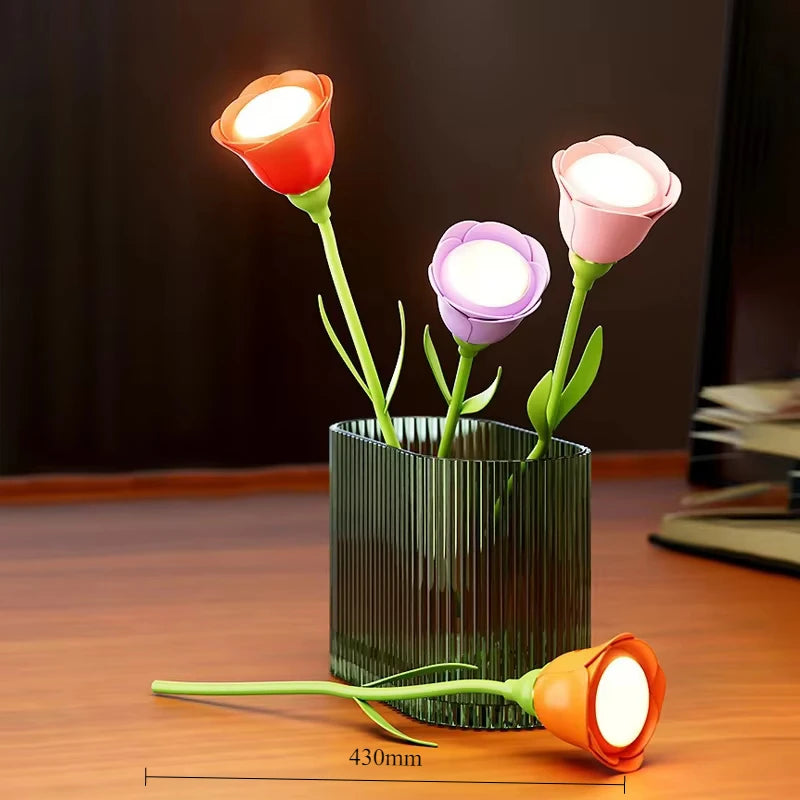 veilleuse fleur rose rechargeable pliable moderne nuit table led rouge violette chambre
