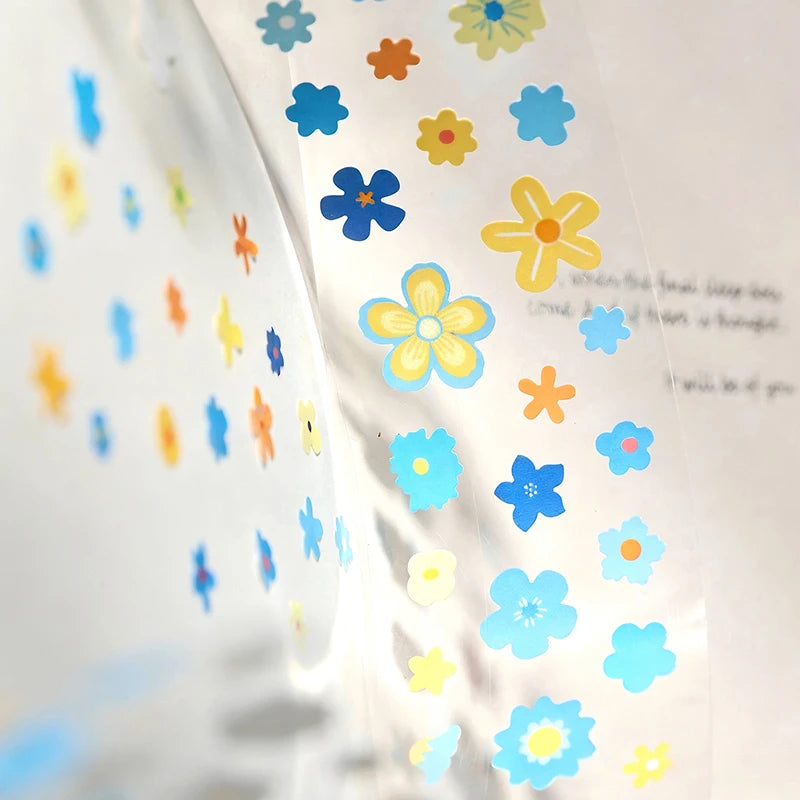 sticker décoratif fleurs multicolores adhésif papeterie scrapbooking enfantin journal craft art
