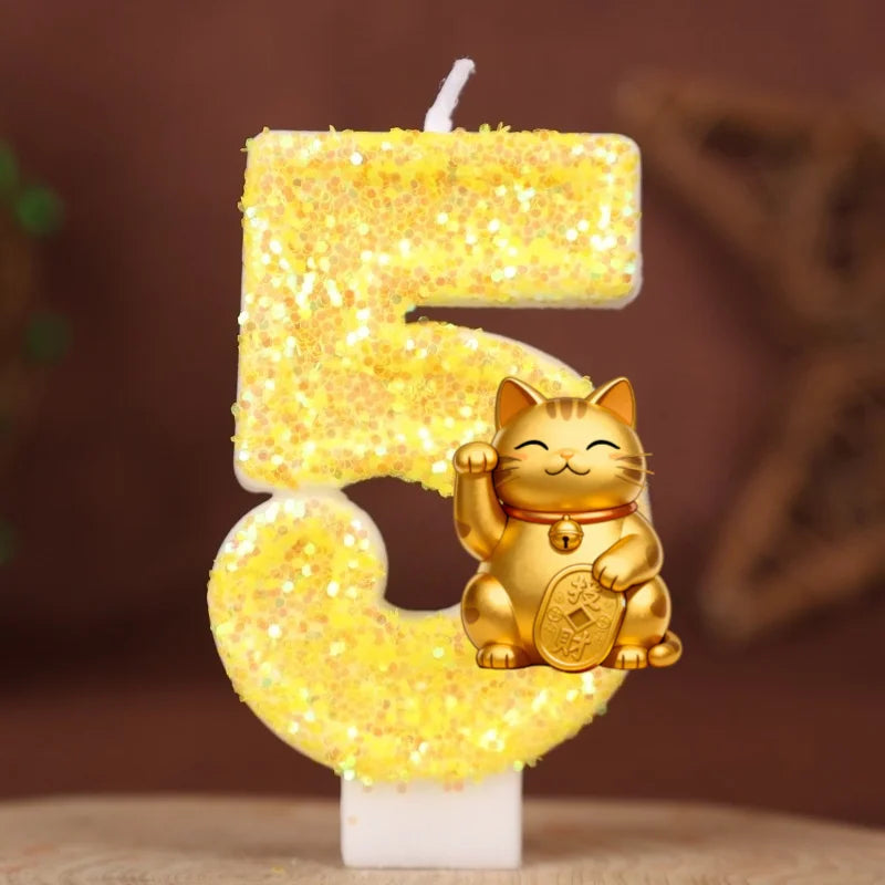 bougies numériques or pailletées chat chanceux anniversaire enfant decoration dessin anime festive fournissons