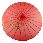 parapluie traditionnel artisanal japonais fleurs feuilles peintes main poignée bois rouge orange bleu violet